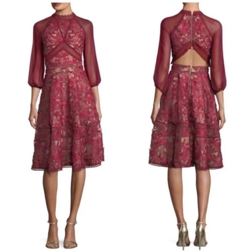 Marchesa Notte Guipure Cocktail Dress
